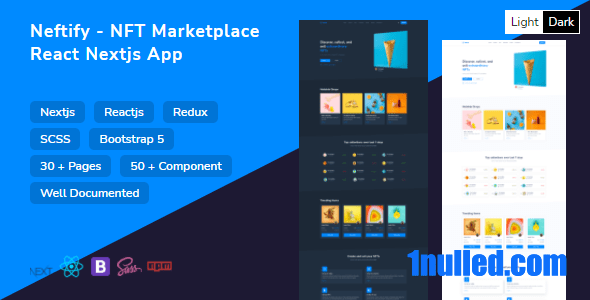 Neftify v1.0.1 Nulled - NFT Marketplace Приложение Nextjs + Панель управления + Светлый Темный