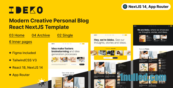 Ideko Nulled - Современный творческий личный блог Шаблон NextJS