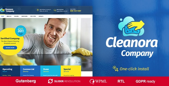 Cleanora v1.1.6 Nulled - Тема «Услуги по уборке»